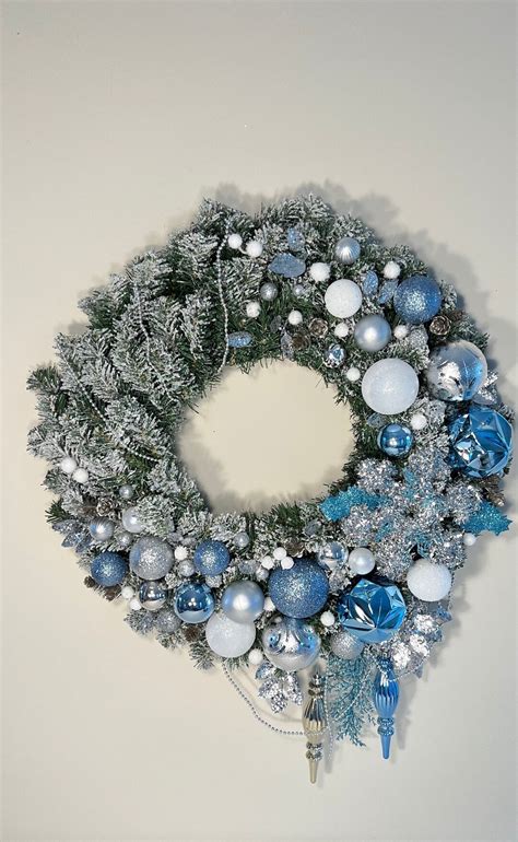 blue silver christmas wreath|blue and silver bauble wreath.